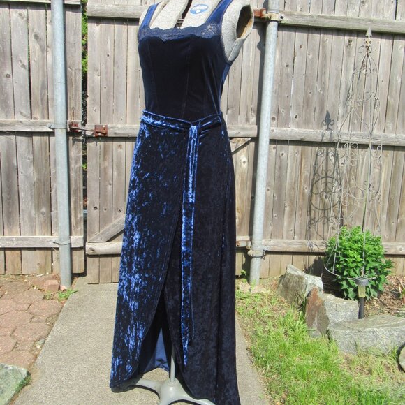 Blue Crushed Velvet Faux Wrap Skirt Long Maxi & Tank Top Party Prom EUC Gorgeous - Picture 2 of 16